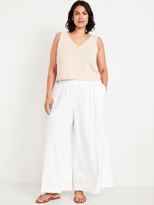 Image number 7 showing, Mid-Rise Linen-Blend Super Wide-Leg Palazzo Pants