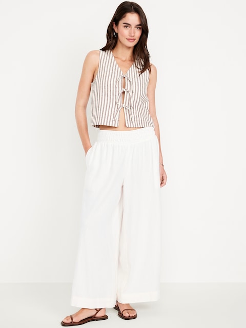 Mid-Rise Linen-Blend Super Wide-Leg Palazzo Pants - White