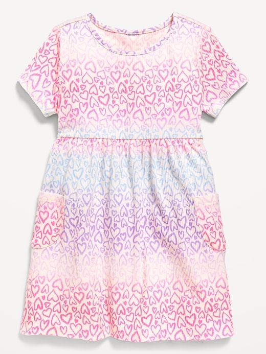 Image number 1 showing, Short-Sleeve Ribbed Fit and Flare Pocket Dress for Toddler Girls