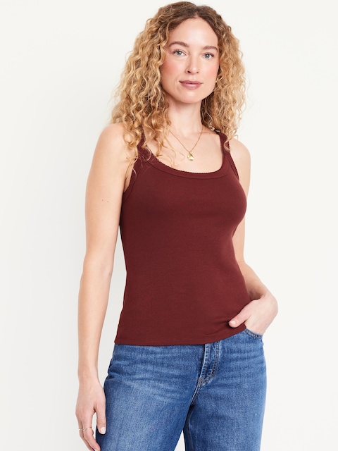 90s Ribbed Lace-Trim Tank - Maroon Your Day