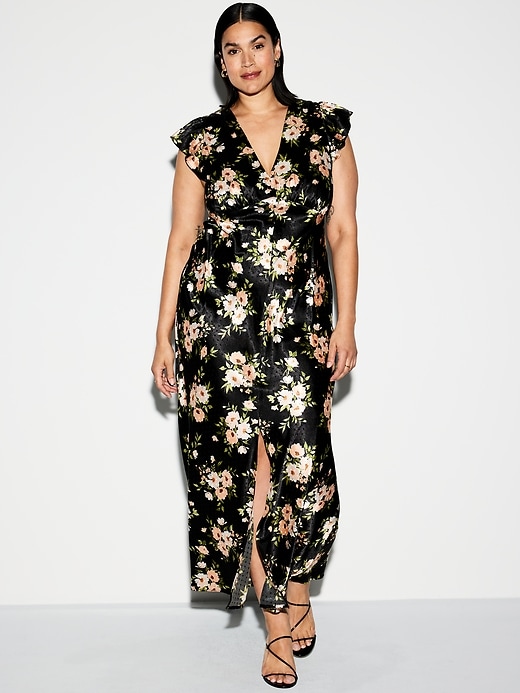 Image number 9 showing, The Occasion by Old Navy Flutter-Sleeve Satin Maxi Dress