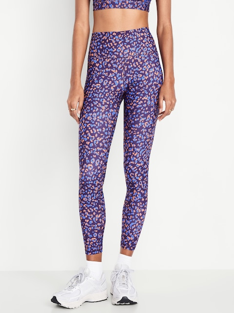 High-Waisted PowerSoft Rib Mix 7/8 Leggings - Purple Cheetah