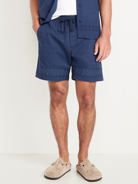 Eyelet-Hem Twill Shorts -- 7-inch inseam - Night Life