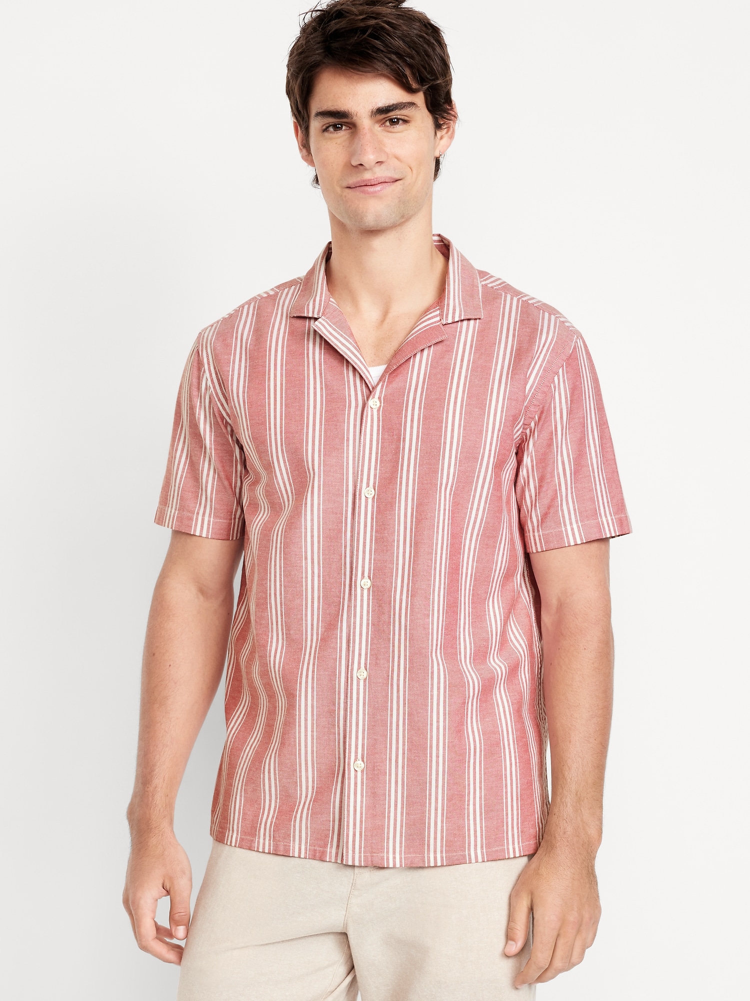 Short-Sleeve Striped Oxford Camp Shirt