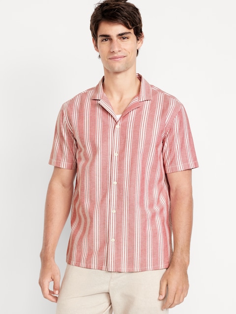 Short-Sleeve Striped Oxford Camp Shirt