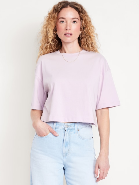 Vintage Crew-Neck Oversized Crop T-Shirt - Lilac Mist
