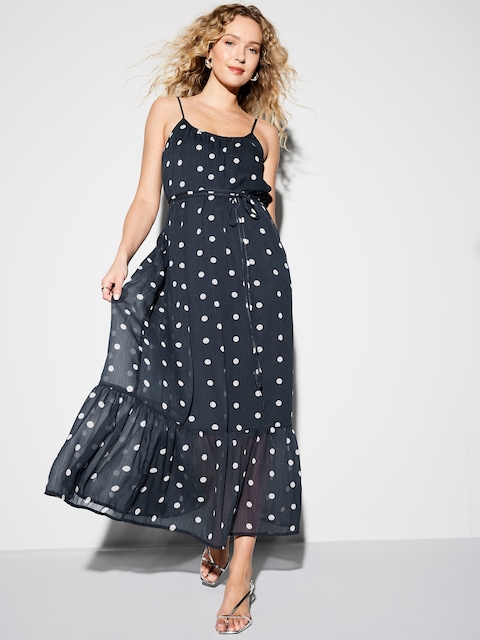 The Occasion by Old Navy Waist-Defined Chiffon Maxi Dress - Navy Dots