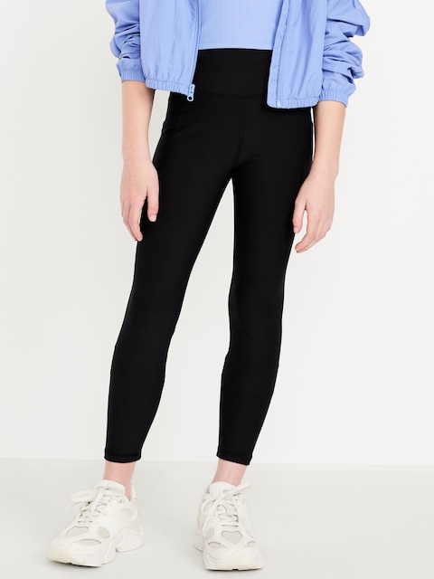 High-Waisted PowerSoft 7/8-Length Side-Pocket Leggings for Girls - Black Jack