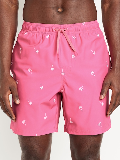 Printed Swim Trunks -- 7-inch inseam - Pink Palm