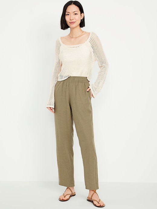 Image number 1 showing, High-Waisted Linen-Blend Straight Ankle Pants