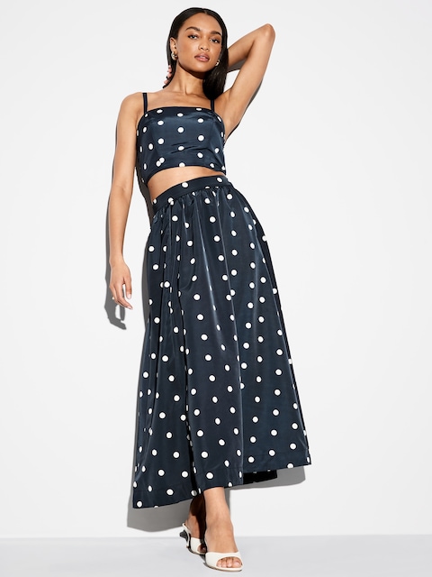 The Occasion by Old Navy High-Waisted Taffeta Midi Skirt - Navy Dots