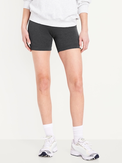 High-Waisted Jersey Biker Shorts -- 6-inch inseam - Dark Gray