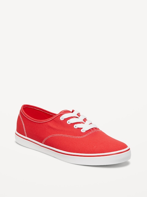 Canvas Prep Sneakers for Women - Bright Coral