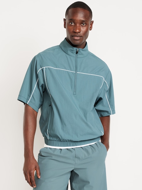 Short-Sleeve Nylon Half-Zip Top - Pale Slate