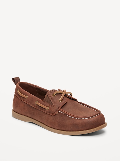 Faux-Leather Boat Shoes for Boys - Brown