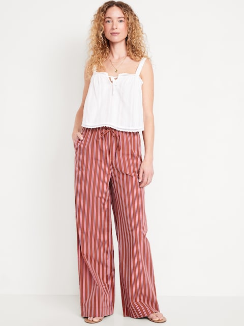 High-Waisted Poplin Super Wide-Leg Pants - Red Stripes