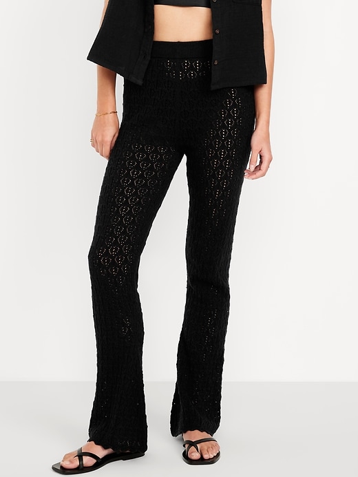 Image number 2 showing, High-Waisted Crochet Flare Pants