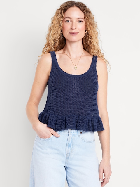 Sleeveless Open-Stitch Peplum Sweater - Bluesday