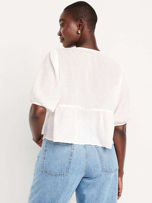 Image number 5 showing, Crinkle Gauze Button-Down Embroidered Top