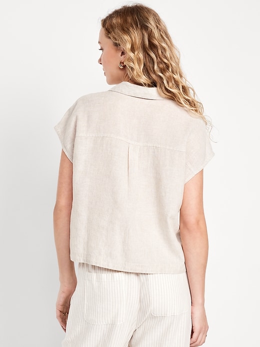 Linen-Blend Cropped Popover Shirt