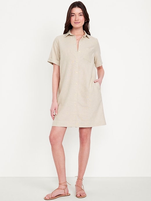 Image number 1 showing, Linen-Blend Mini Shirt Dress