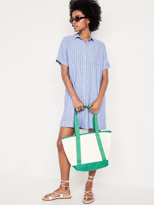 Image number 3 showing, Linen-Blend Mini Shirt Dress