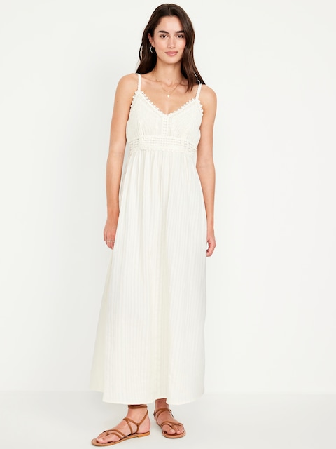 Fit & Flare Crochet-Bodice Maxi Dress - Sea Salt