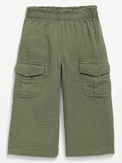 Image number 1 showing, Double-Weave Wide-Leg Cargo Pants for Toddler Girls