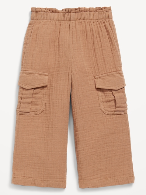 Double-Weave Wide-Leg Cargo Pants for Toddler Girls - Belgian Waffle
