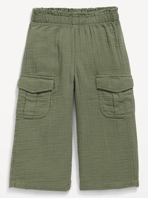Double-Weave Wide-Leg Cargo Pants for Toddler Girls - I Think Olive