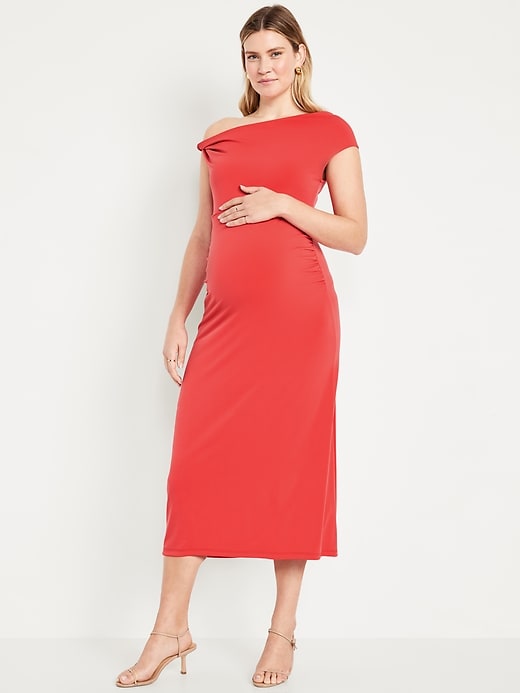 Image number 1 showing, The Occasion by Old Navy Maternity Asymmetrical Shoulder Maxi Dress