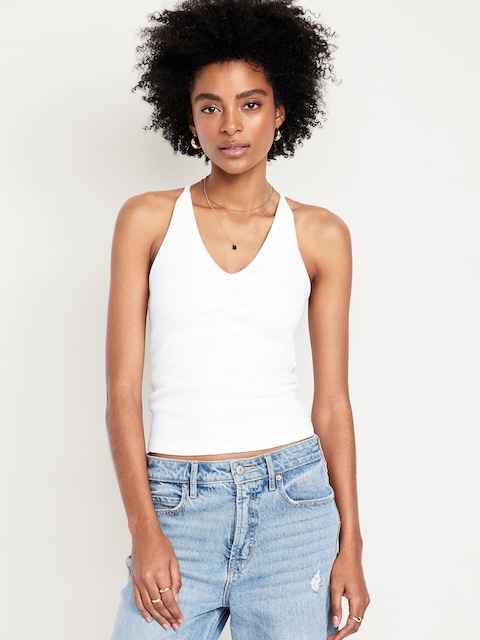 Racerback Crop Tank Top - White Lilies