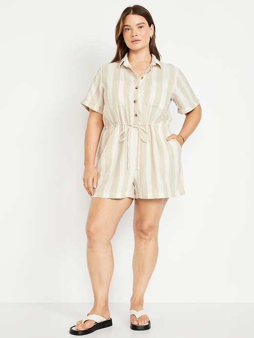 Image number 6 showing, Crinkle Gauze Button-Down Romper