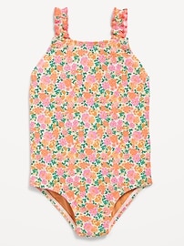 Image number 1 showing, Printed Textured Ruffle-Strap One-Piece Swimsuit for Toddler Girls