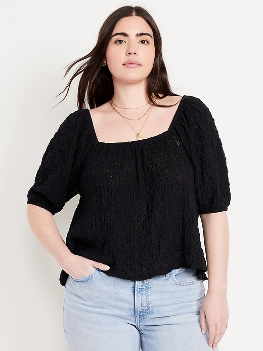 Image number 5 showing, Puff-Sleeve Lace Top