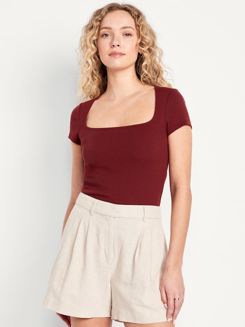 Ribbed Square-Neck T-Shirt