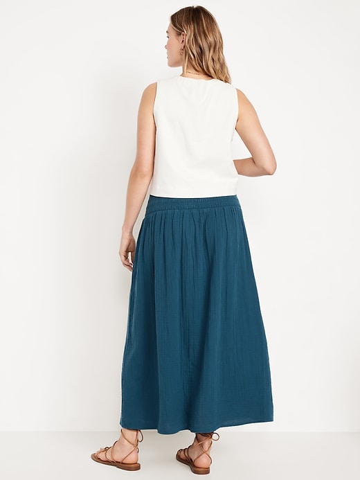 Image number 5 showing, High-Waisted Crinkle Gauze Smocked Maxi Skirt