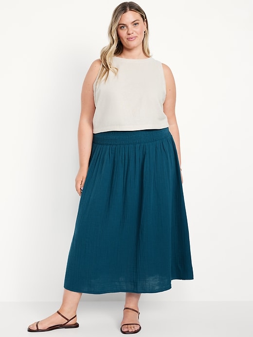 Image number 6 showing, High-Waisted Crinkle Gauze Smocked Maxi Skirt