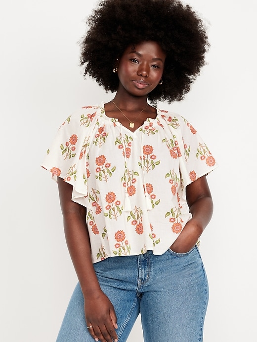 Image number 5 showing, Flutter-Sleeve Tassel-Tie Top