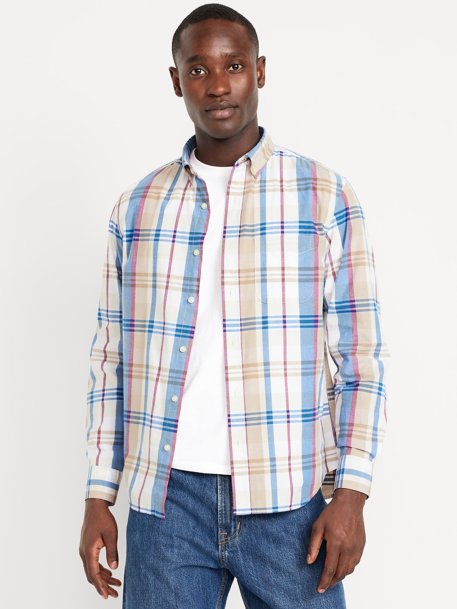00s OLD NAVY チェックシャツ 長袖シャツ ベージュ チェックシャツ メンズ 大きいサイズ USAコットン ツイル 長袖