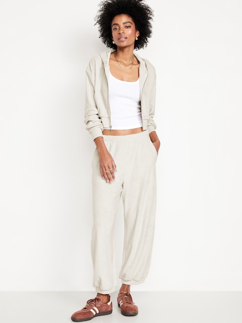 High-Waisted Towel Terry Barrel Ankle Pants - Wish Bone