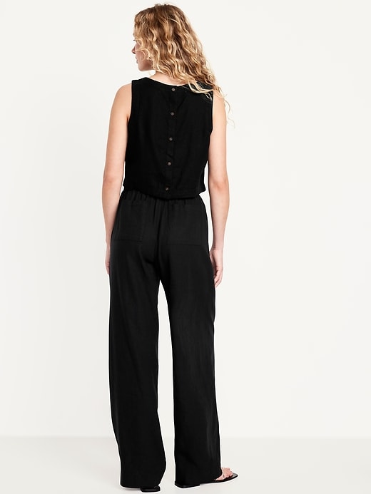 Image number 3 showing, High-Waisted Linen-Blend Straight Pants