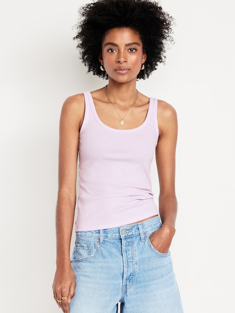 First-Layer Ribbed Scoop-Neck Tank Top - Lilac Mist