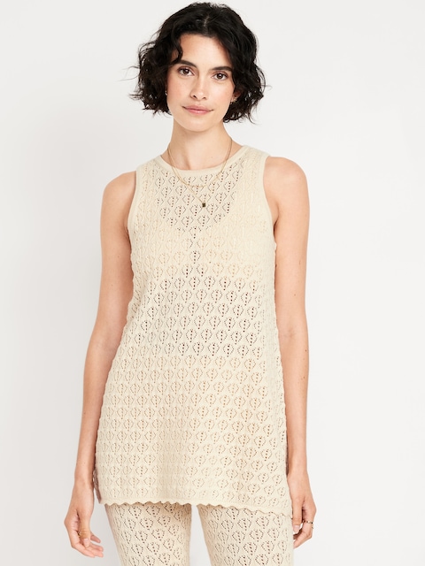 Sleeveless Crochet Tunic Sweater - Cozy Cashmere