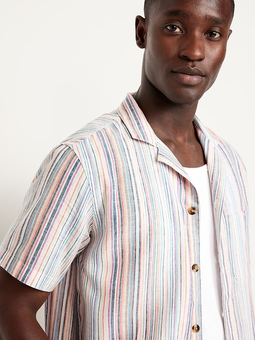 Image number 3 showing, Short-Sleeve Linen-Blend Striped Camp Shirt
