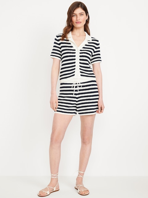 Crochet Shorts -- 3.5-inch inseam - Navy Stripe