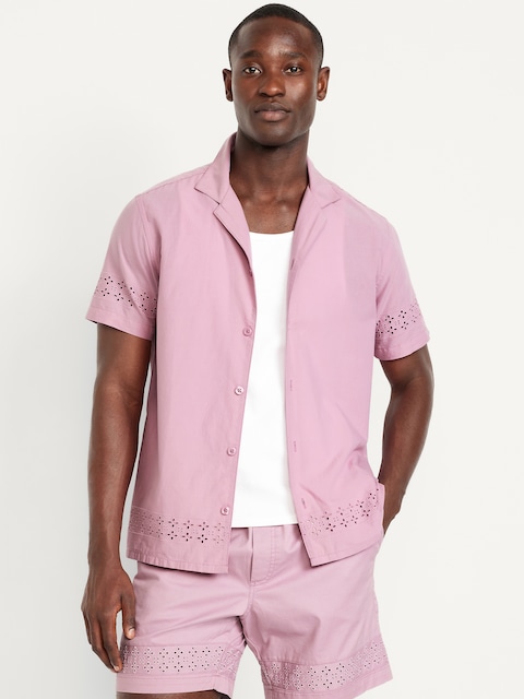 Short-Sleeve Eyelet Camp Shirt - Rose Dawn