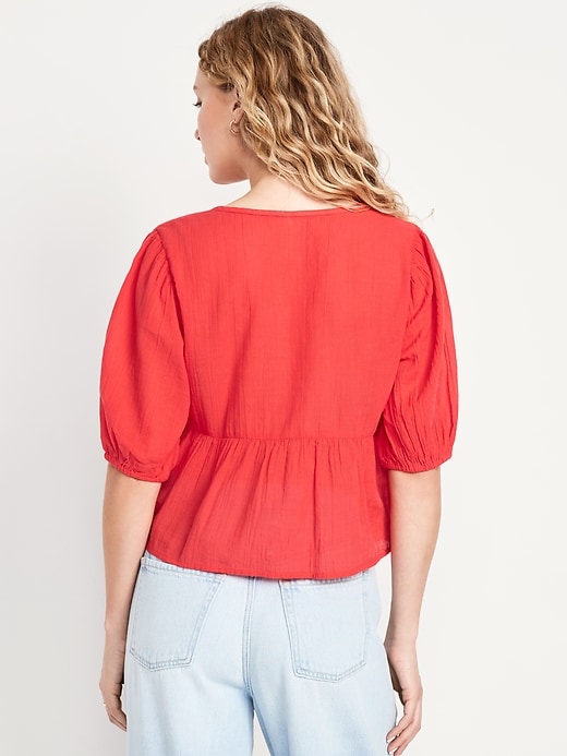 Image number 2 showing, Crinkle Gauze Button-Down Embroidered Top