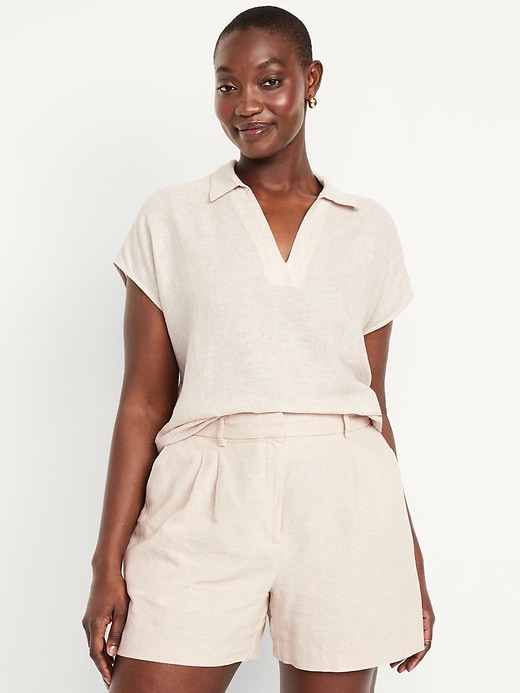 Image number 5 showing, Linen-Blend Cropped Popover Shirt