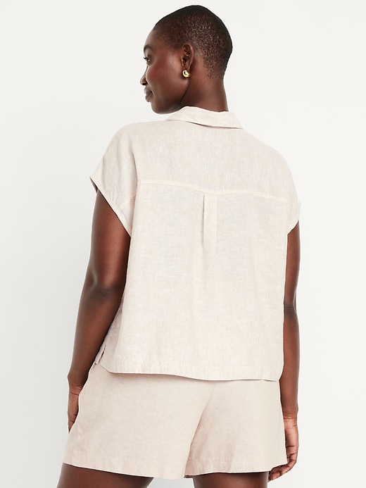 Image number 6 showing, Linen-Blend Cropped Popover Shirt